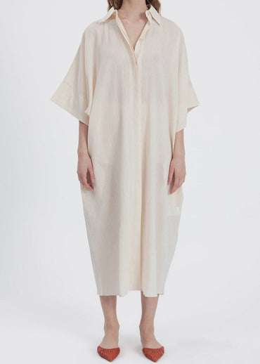 Gaiia Belted White Shirt Dress - Beige