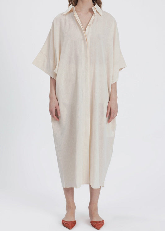 Gaiia Belted White Shirt Dress - Beige