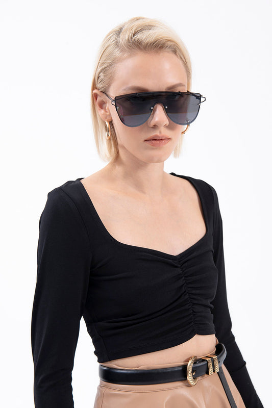 Gaiia Black Long Sleeve Crop Top