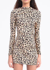 Gaiia Women Long Sleeve Mini Dress Leopard Print - Brown
