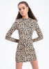 Women Long Sleeve Mini Dress Leopard Print