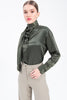 Collar Detailed Satin Shirt Tie Neck Crepe Top