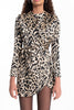 Beige Stand Collar Leopard Mini Dress