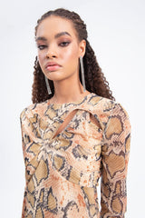 Gaiia Beige Neck Window Detailed Mini Dress - Beige