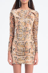 Gaiia Beige Neck Window Detailed Mini Dress - Beige