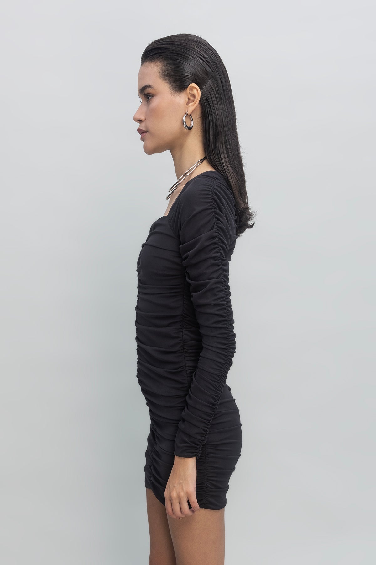 Gaiia Women Ruched Square-Neck Bodycon Dress - Black