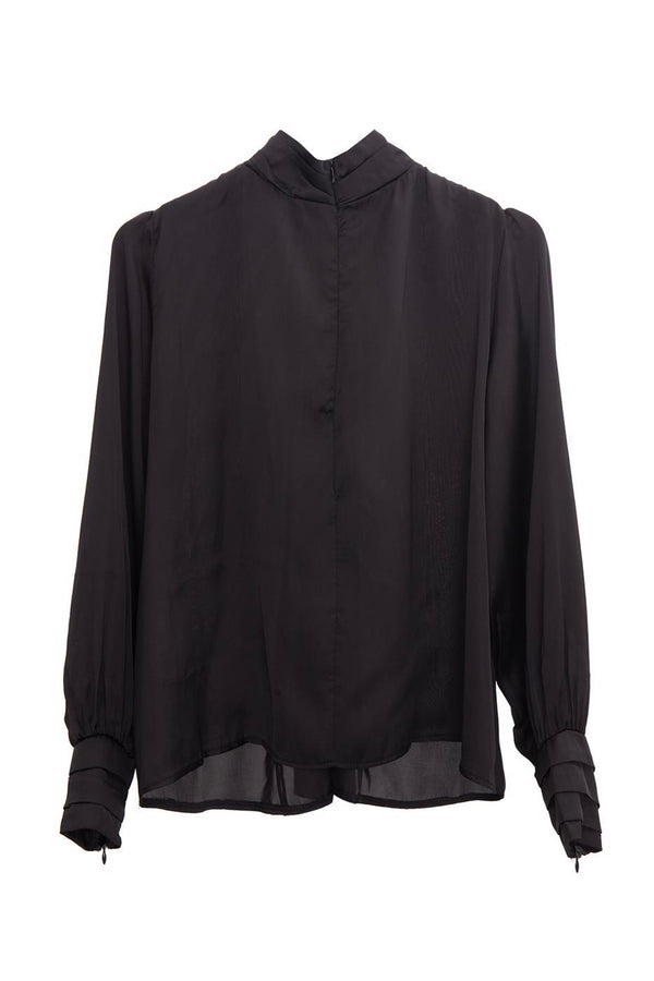 Gaiia Balloon Sleeve Satin Blouse - Black