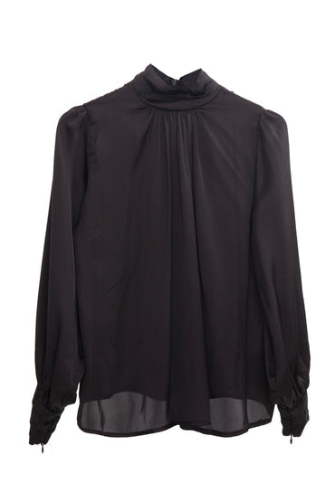 Gaiia Balloon Sleeve Satin Blouse - Black