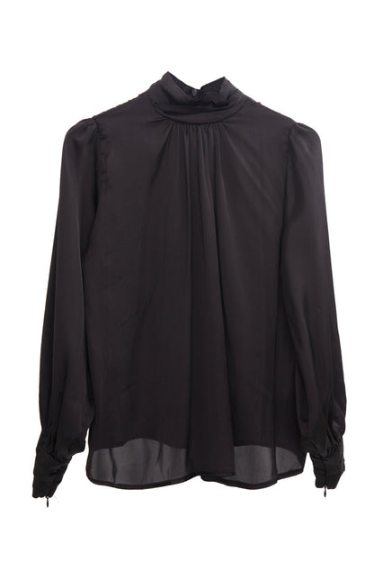Gaiia Balloon Sleeve Satin Blouse - Black