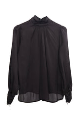 Gaiia Balloon Sleeve Satin Blouse - Black