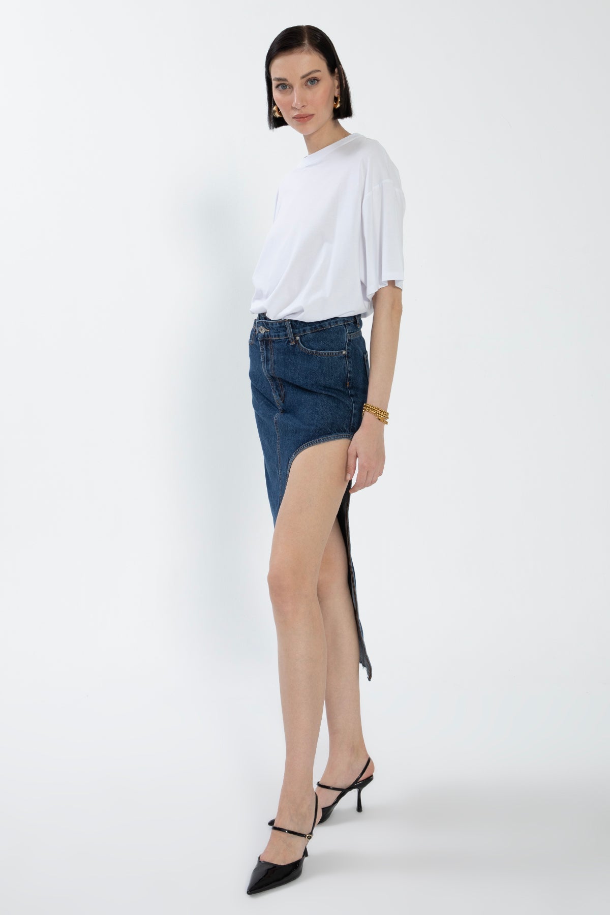 Gaiia Blue Cutout Denim Mini Skirt