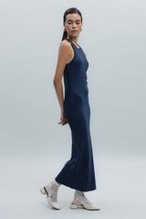 Gaiia Navy Halter Neck Midi Pencil Dress - Navy Blue