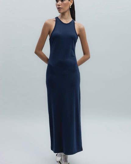 Navy Halter Neck Midi Pencil Dress