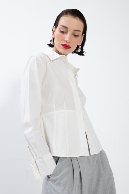 White Darted Poplin Shirt