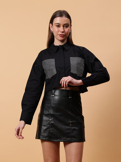 Gaiia Pockets Troc Detail Crop Shirt