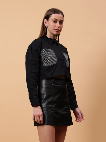 Gaiia Pockets Troc Detail Crop Shirt