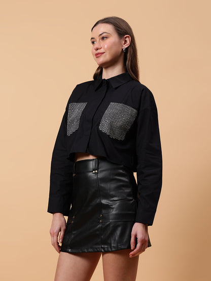 Gaiia Pockets Troc Detail Crop Shirt