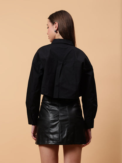 Gaiia Pockets Troc Detail Crop Shirt