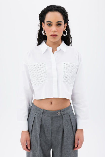 Gaiia Pockets Troc Detail Crop Shirt