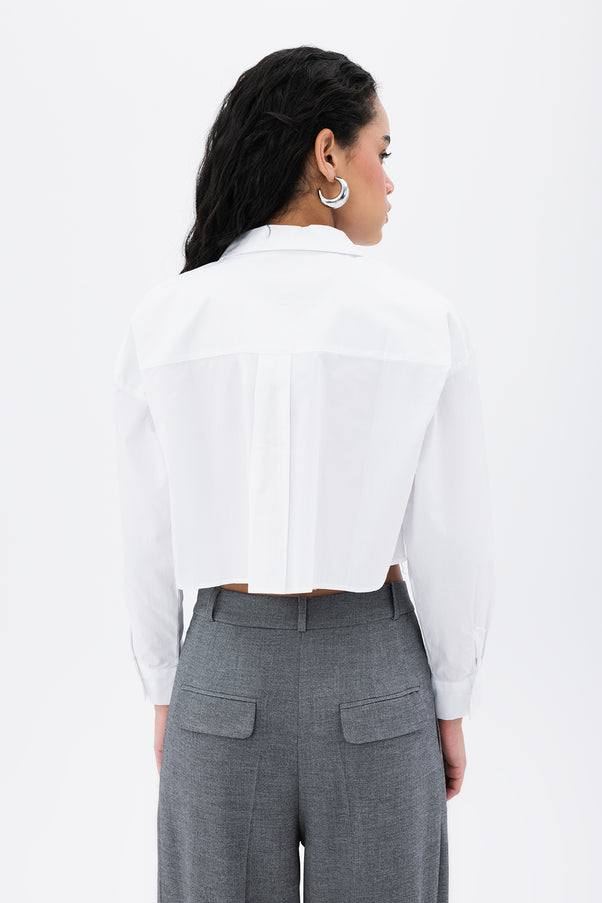 Pockets Troc Detail Crop Shirt White