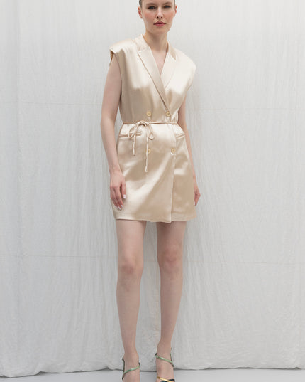 Beige Satin Mini Jacket Dress