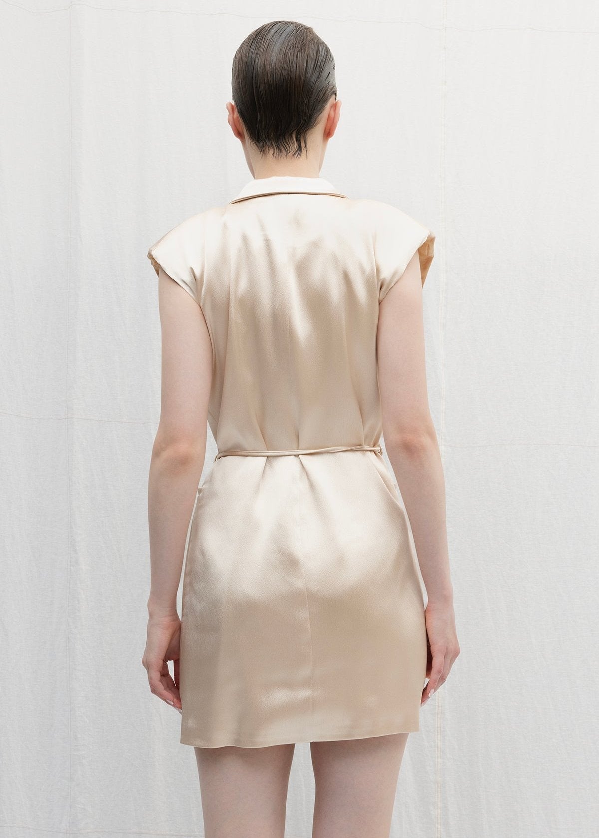 Gaiia Beige Satin Mini Jacket Dress - Golden