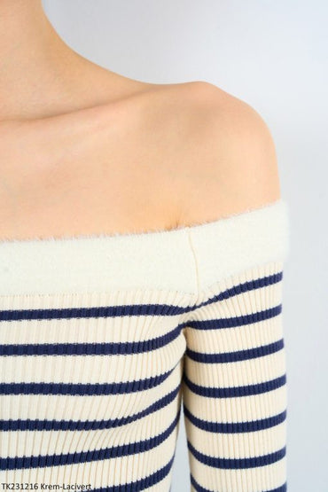 Gaiia Off-Shoulder Knitted Stripe Sweater