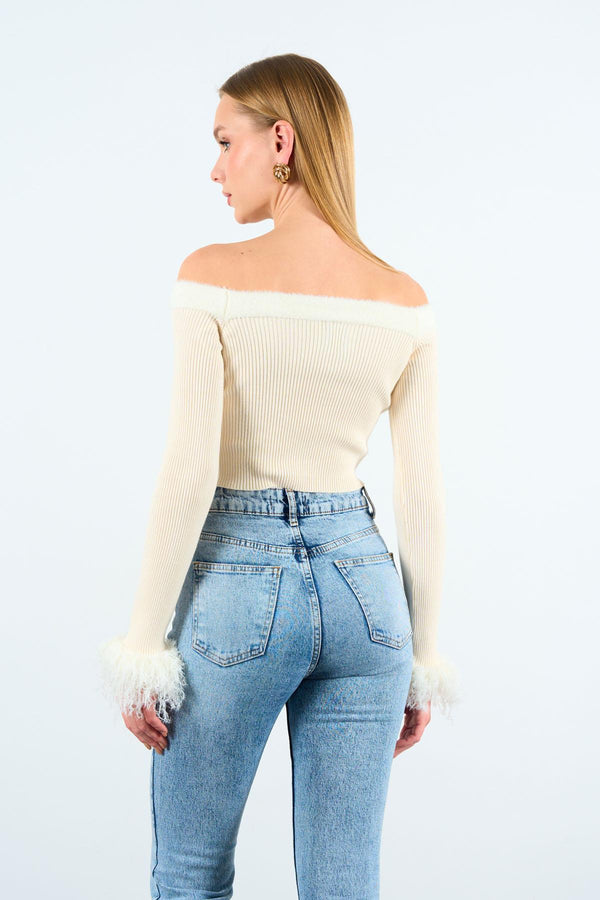 Gaiia Off Shoulder Long Sleeve Pullover - Cream