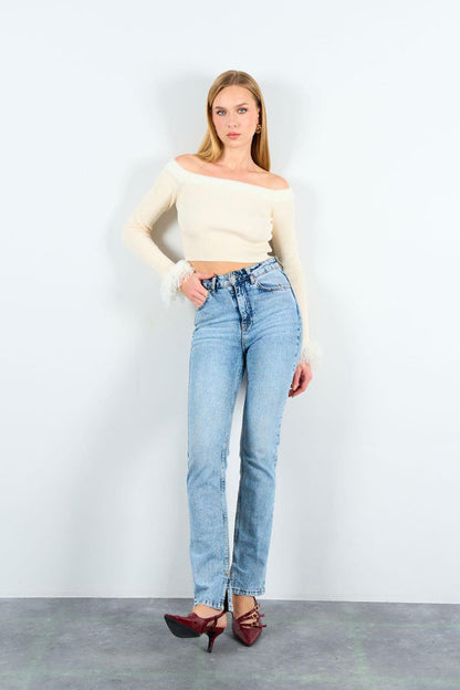 Gaiia Off Shoulder Long Sleeve Pullover - Cream