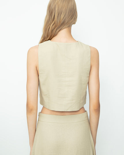 Dark Beige Linen Blend Vest