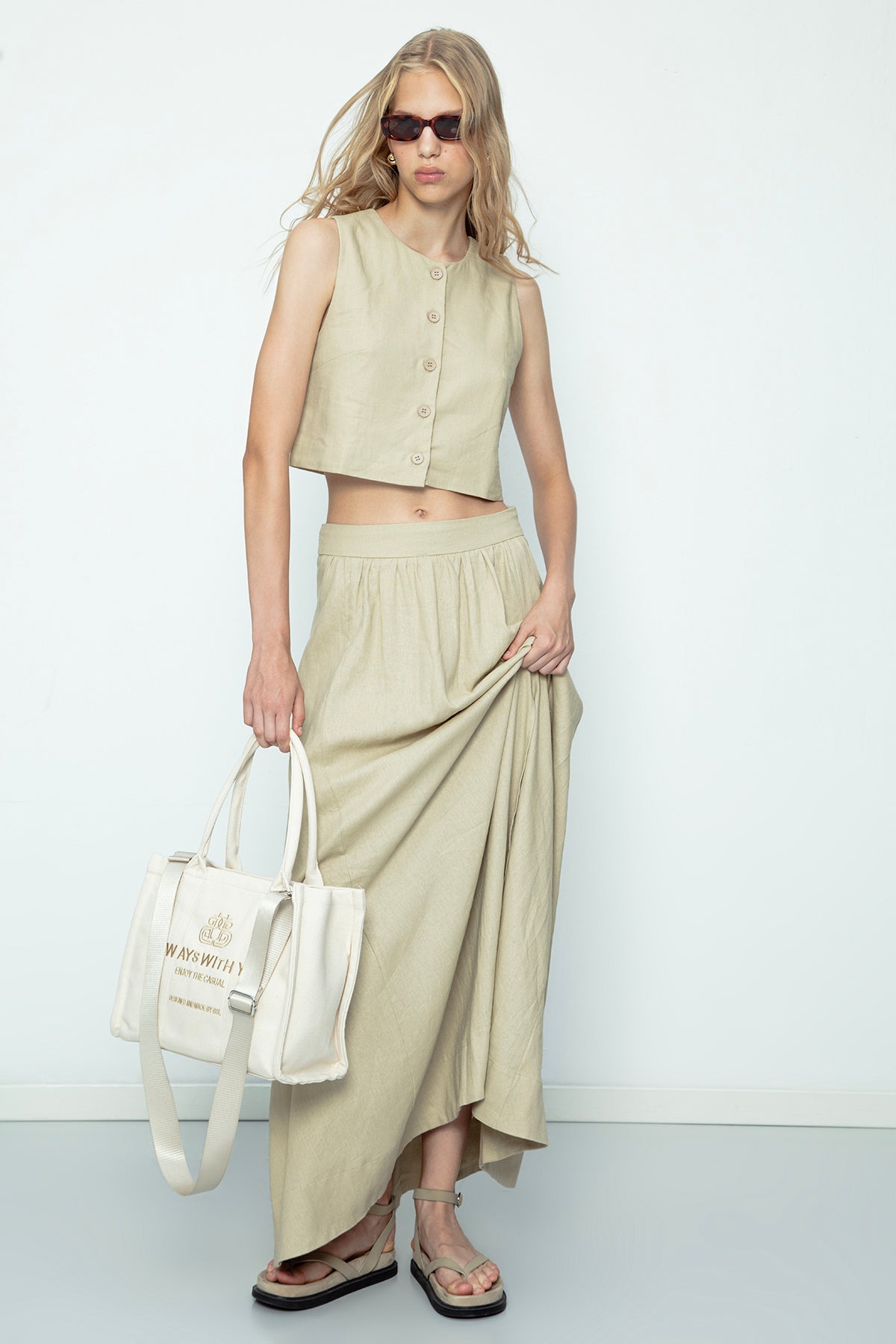 Gaiia Dark Beige Linen Blend Vest - Beige