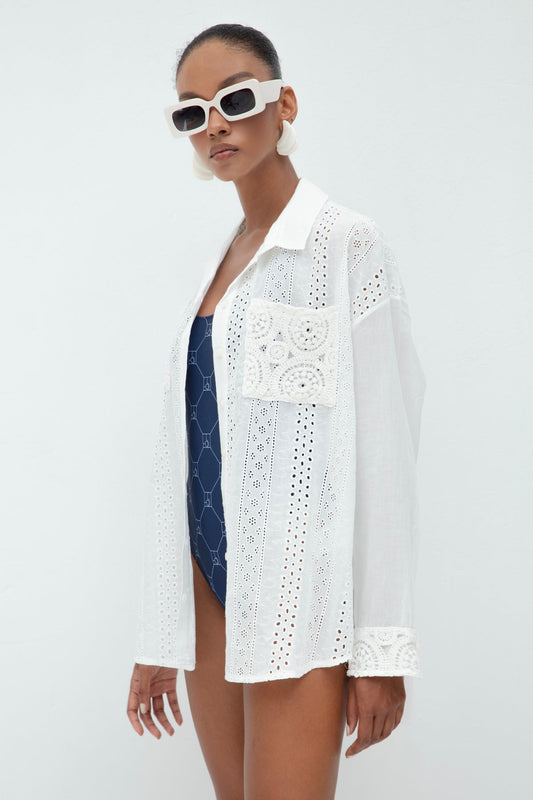 Gaiia Ecru Pocket Detailed Shirt - White