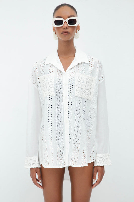 Gaiia Ecru Pocket Detailed Shirt - White