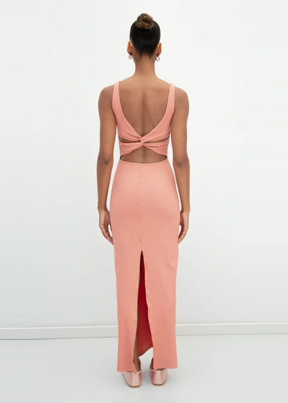 Gaiia Salmon Sleeveless Midi Pencil Dress