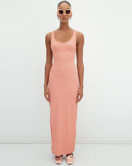 Salmon Sleeveless Midi Pencil Dress