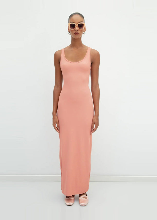 Salmon Sleeveless Midi Pencil Dress