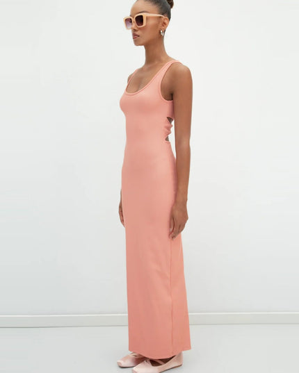 Salmon Sleeveless Midi Pencil Dress