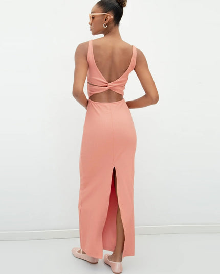 Salmon Sleeveless Midi Pencil Dress