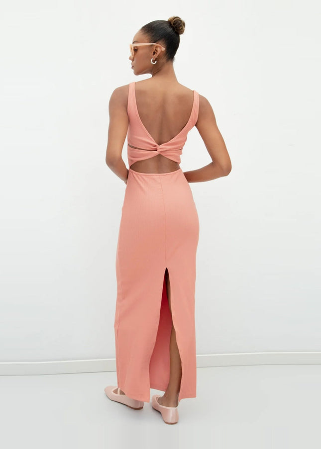 Salmon Sleeveless Midi Pencil Dress