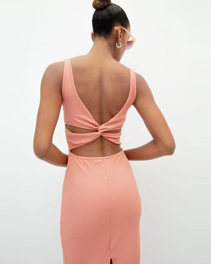 Salmon Sleeveless Midi Pencil Dress