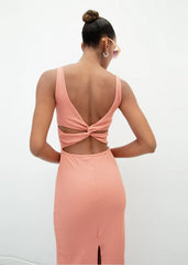 Gaiia Salmon Sleeveless Midi Pencil Dress