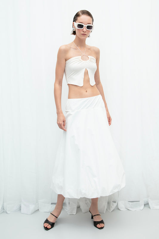 White Cotton Midi Length Skirt