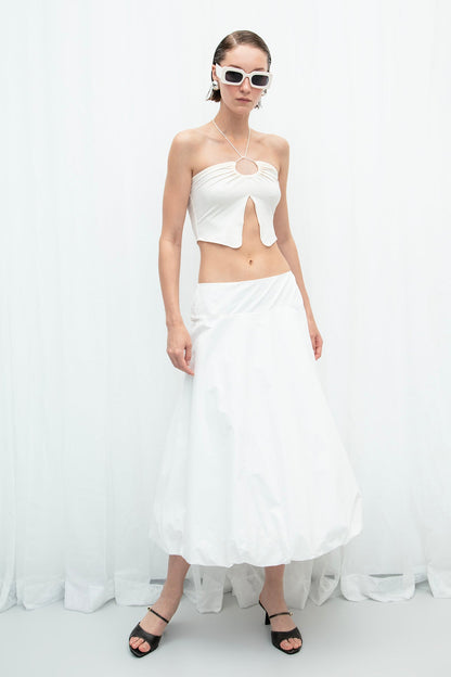 Gaiia White Cotton Midi Length Skirt