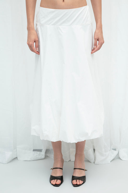 White Cotton Midi Length Skirt