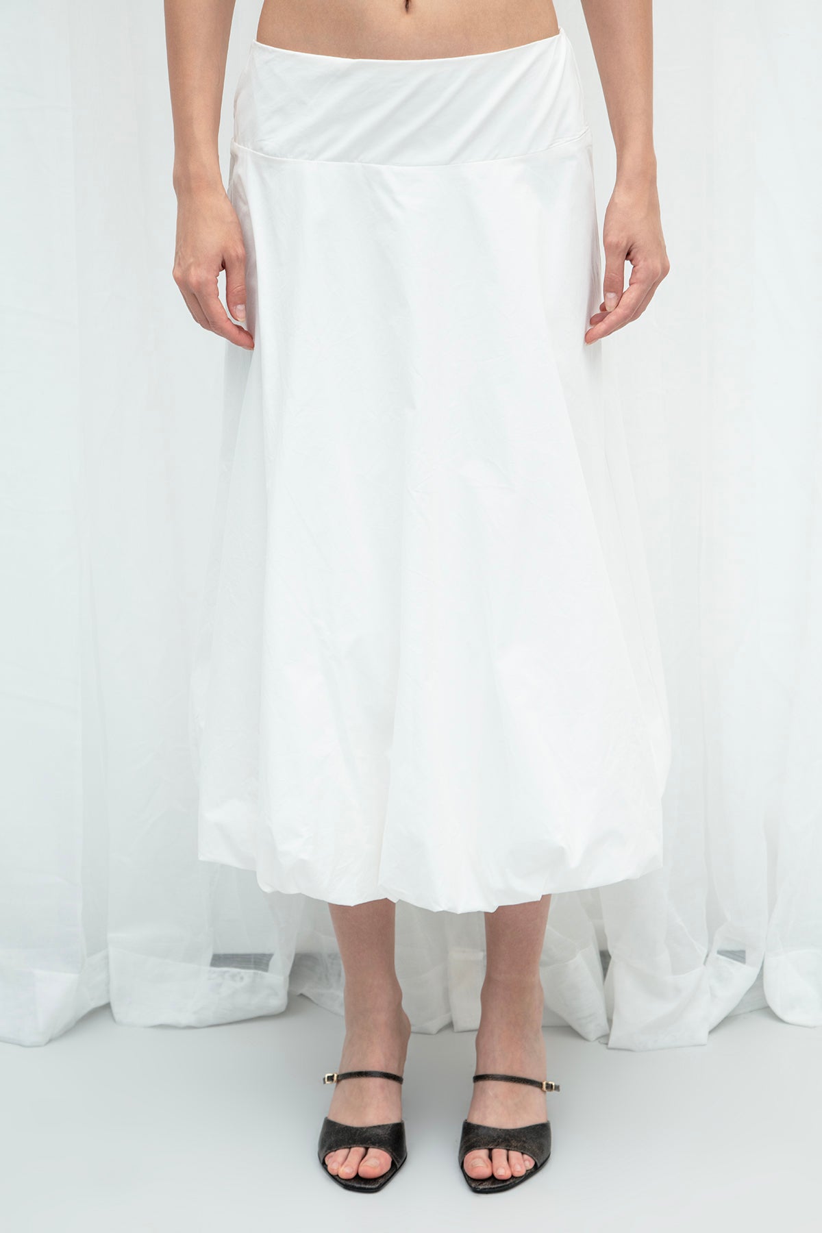 Gaiia White Cotton Midi Length Skirt