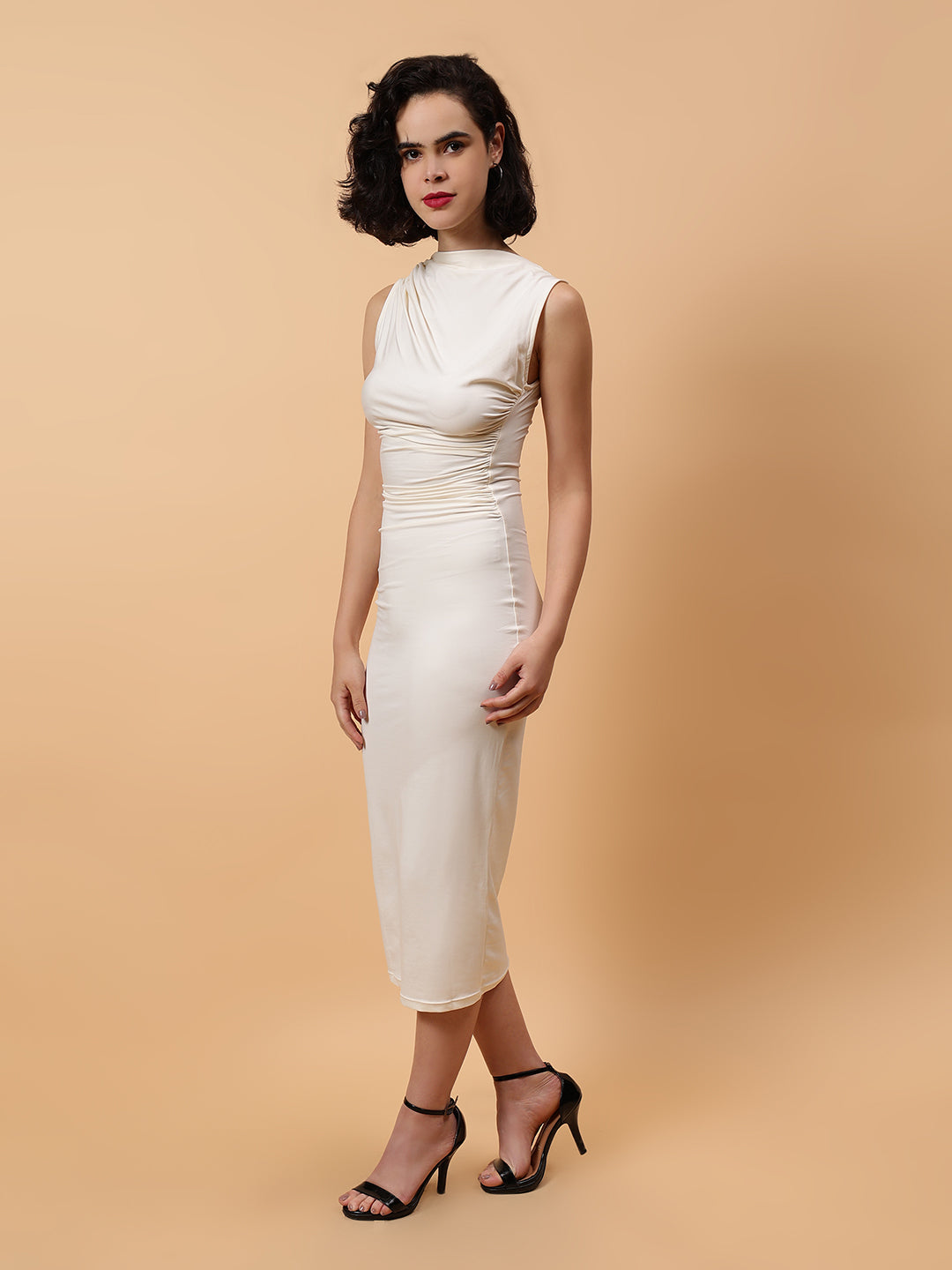 Gaiia Draped Sleevless Midi Dress