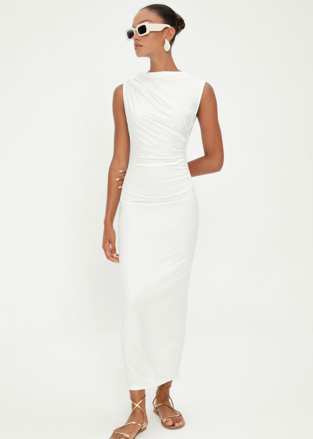 Draped Sleevless Midi Dress