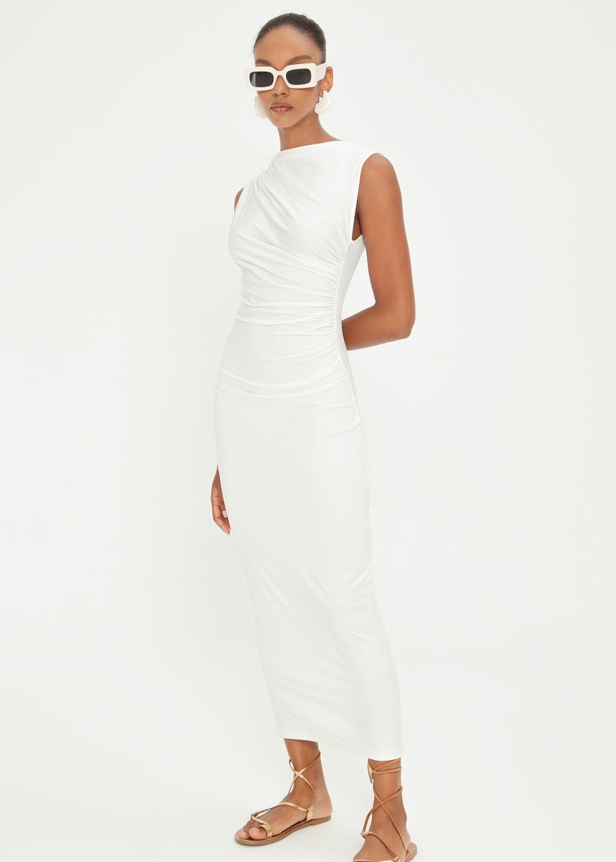 Gaiia Draped Sleevless Midi Dress
