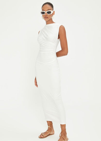 Gaiia Draped Sleevless Midi Dress