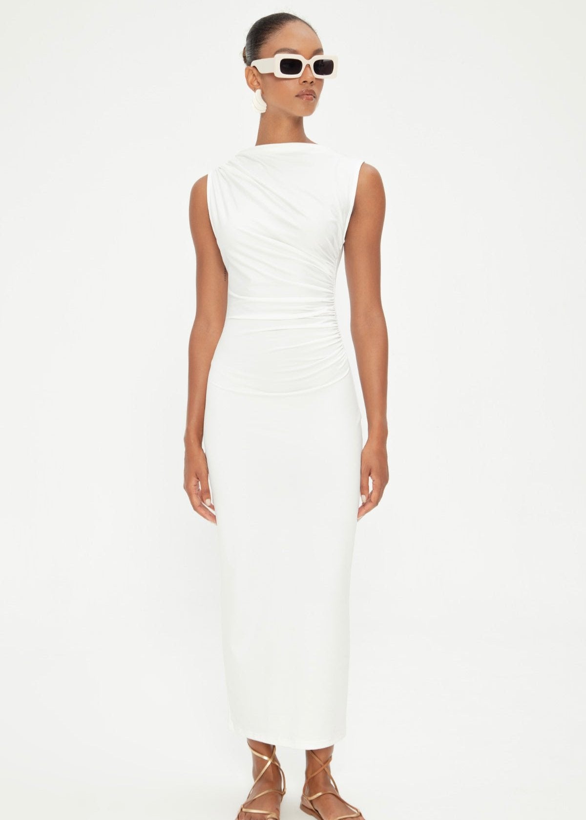 Gaiia Draped Sleevless Midi Dress